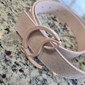 NEW Christian Louboutin W CL Logo Beige Belt with Signature Buckle